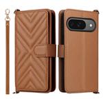 For Google Pixel 9 / Pixel 9 Pro Multifunctional 6-Card Slots Leather Phone Case with Wrist Strap(Brown)