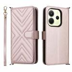 For Redmi Note 14 4G 163.25mm Multifunctional 6-Card Slots Leather Phone Case with Wrist Strap(Pink)