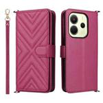 For Redmi Note 14 4G 163.25mm Multifunctional 6-Card Slots Leather Phone Case with Wrist Strap(Rose Red)