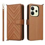 For Redmi Note 14 4G 163.25mm Multifunctional 6-Card Slots Leather Phone Case with Wrist Strap(Brown)