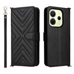 For Redmi Note 14 4G 164.84mm Multifunctional 6-Card Slots Leather Phone Case with Wrist Strap(Black)