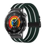 22mm Parachute Buckle Stripe Nylon Elastic Braided Watch Band(Dark Green White)