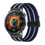 22mm Parachute Buckle Stripe Nylon Elastic Braided Watch Band(Midnight Blue White)