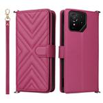 For Asus ROG Phone 9 / 9 Pro Multifunctional 6-Card Slots Leather Phone Case with Wrist Strap(Rose Red)