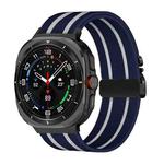 For Samsung Galaxy Watch Ultra 47mm Parachute Buckle Stripe Nylon Elastic Braided Watch Band(Midnight Blue White)