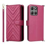 For Motorola Moto G15 4G / G15 Power 4G Multifunctional 6-Card Slots Leather Phone Case with Wrist Strap(Rose Red)