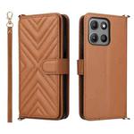 For Motorola Moto G15 4G / G15 Power 4G Multifunctional 6-Card Slots Leather Phone Case with Wrist Strap(Brown)