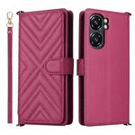 For Oukitel C58 / C58 Pro Multifunctional 6-Card Slots Leather Phone Case with Wrist Strap(Rose Red)