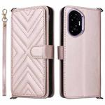 For Honor 300 5G Multifunctional 6-Card Slots Leather Phone Case with Wrist Strap(Pink)