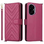For Honor 300 5G Multifunctional 6-Card Slots Leather Phone Case with Wrist Strap(Rose Red)