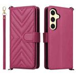 For Samsung Galaxy S25 5G Multifunctional 6-Card Slots Leather Phone Case with Wrist Strap(Rose Red)