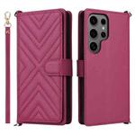 For Samsung Galaxy S25 Ultra 5G Multifunctional 6-Card Slots Leather Phone Case with Wrist Strap(Rose Red)