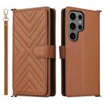 For Samsung Galaxy S25 Ultra 5G Multifunctional 6-Card Slots Leather Phone Case with Wrist Strap(Brown)