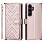 For Samsung Galaxy S25 FE 5G Multifunctional 6-Card Slots Leather Phone Case with Wrist Strap(Pink)