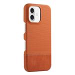 For iPhone 16 Stitching Cloth MagSafe Magnetic PC Hybrid PU Phone Case(Brown)