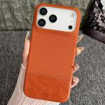 For iPhone 17 Pro Max Stitching Cloth MagSafe Magnetic PC Hybrid PU Phone Case(Brown)