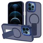 For iPhone 12 Pro Max Skin Feel Invisible Kickstand MagSafe Phone Case(Blue)