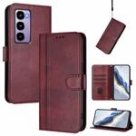 For itel City 100 Line Splicing Buckle Retro Leather Phone Case(Wine Red)