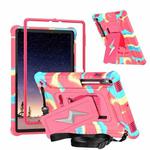 For Samsung Galaxy Tab S9 FE / S9 / S8 Armor Bolt Shape Holder Silicone Hybrid PC Tablet Case(Camouflage Rose Red)