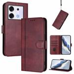 For Infinix Zero 30 5G Line Splicing Buckle Retro Leather Phone Case(Wine Red)