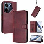 For Tecno Camon 20 / 20 Pro 4G Line Splicing Buckle Retro Leather Phone Case(Wine Red)