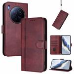 For Tecno Camon 40 Premier Line Splicing Buckle Retro Leather Phone Case(Wine Red)