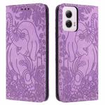 For Motorola Moto G Power 2024 Retro Elephant Embossed Leather Phone Case(Purple)
