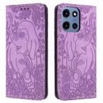 For Motorola Moto G 2025 Retro Elephant Embossed Leather Phone Case(Purple)