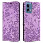 For Motorola Moto G 2024 Retro Elephant Embossed Leather Phone Case(Purple)