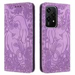 For Honor 200 Lite Global Retro Elephant Embossed Leather Phone Case(Purple)