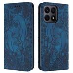 For Honor X8a Retro Elephant Embossed Leather Phone Case(Blue)