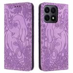 For Honor X8a Retro Elephant Embossed Leather Phone Case(Purple)
