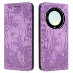 For Honor Magic5 Lite Retro Elephant Embossed Leather Phone Case(Purple)