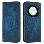 For Honor Magic6 Lite Retro Elephant Embossed Leather Phone Case(Blue)
