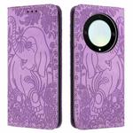 For Honor Magic6 Lite Retro Elephant Embossed Leather Phone Case(Purple)