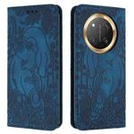 For Honor Magic7 Lite Retro Elephant Embossed Leather Phone Case(Blue)