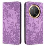 For Honor Magic7 Lite Retro Elephant Embossed Leather Phone Case(Purple)