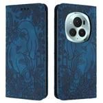 For Honor Magic6 Pro Retro Elephant Embossed Leather Phone Case(Blue)