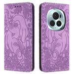For Honor Magic6 Pro Retro Elephant Embossed Leather Phone Case(Purple)