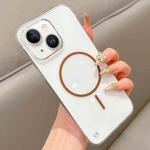 For iPhone 15 Plus Half Frame Transparent PC MagSafe Phone Case(Brown)