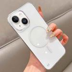 For iPhone 14 Half Frame Transparent PC MagSafe Phone Case(White)