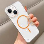 For iPhone 13 Half Frame Transparent PC MagSafe Phone Case(Orange)
