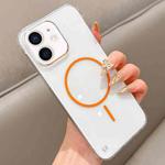 For iPhone 12 Half Frame Transparent PC MagSafe Phone Case(Orange)
