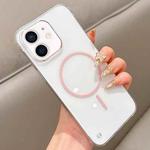 For iPhone 12 Half Frame Transparent PC MagSafe Phone Case(Pink)