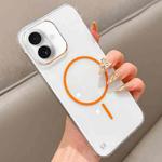For iPhone 16 Plus Half Frame Transparent PC MagSafe Phone Case(Orange)