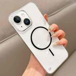 For iPhone 14 Plus Half Frame Transparent PC MagSafe Phone Case(Black)