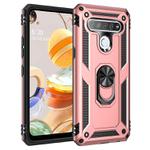 For LG K61 Shockproof TPU + PC Protective Case with 360 Degree Rotating Holder(Rose Gold)