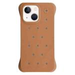 For iPhone 13 Solid Color Holes Heat Dissipation PC Shockproof Phone Case(Brown)