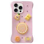 For iPhone 15 Pro Max Solid Color Holes DIY Fruit PC Shockproof Phone Case(Pink)