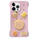 For iPhone 14 Pro Solid Color Holes DIY Fruit PC Shockproof Phone Case(Pink)